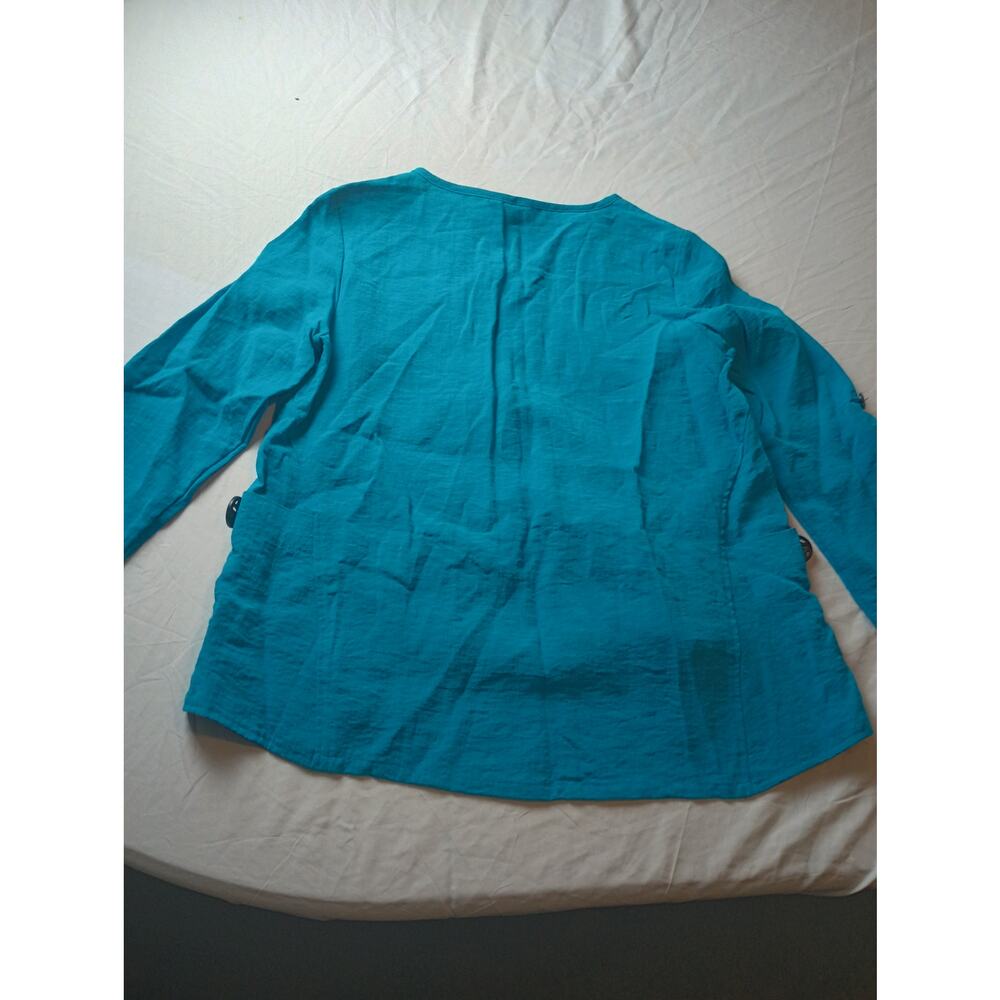 Ali Miles Blue Tiered Layered long sleeve Women Pop over Blouse shirt MP